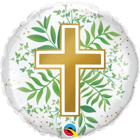 Balloon Foil 18 Inch Golden Cross and Greenery