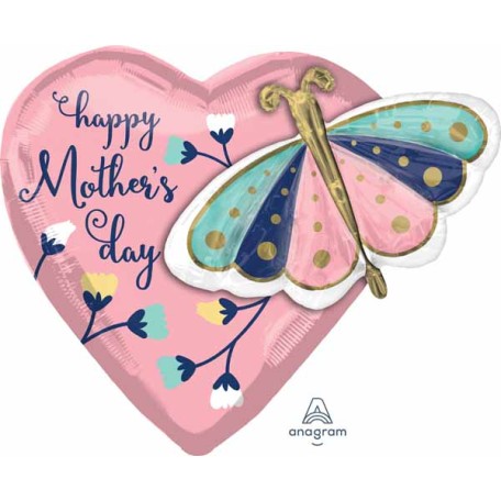 Balloon Foil Super Shape Happy Mother's Day Butterfly Heart