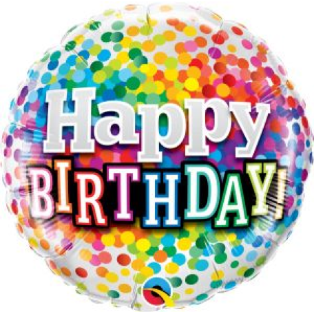 Balloon Foil 18 Inch 001 Happy Birthday Rainbow Confetti