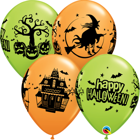 Balloon Latex 11 Inch Fashion Halloween Witch Lime Green/Orange