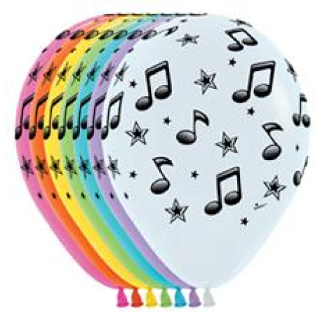 Balloon Latex 11 Inch Fashion Music Notes ASSORTED COLOURS