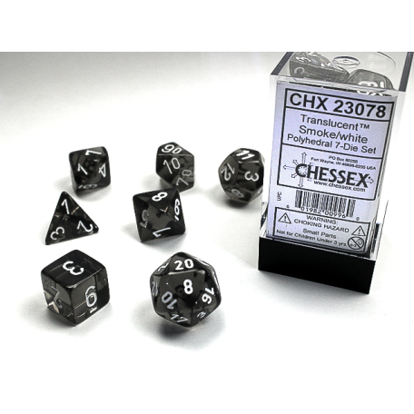 Dice Translucent 7-Die Set Smoke White/White