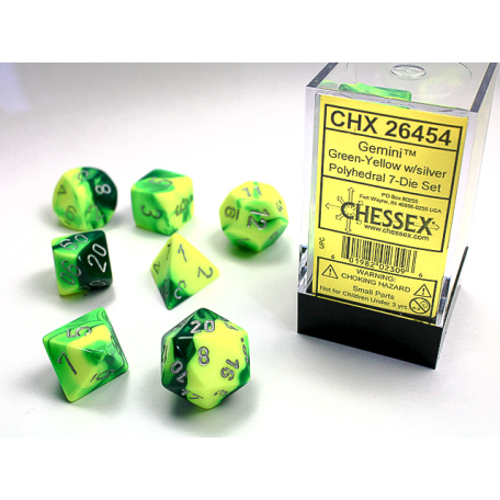 Dice Gemini 7-Die Set Green-Yellow/Silver