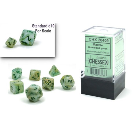 Dice Marble Mini 7-Die Set Green/Dark Green