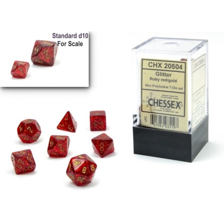 Dice Glitter Mini 7-Die Set Ruby/Gold