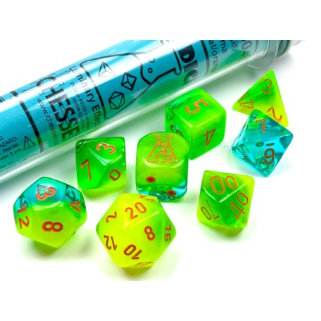 Dice Gemini 7-Die Set Plasma Green-Teal/Orange Luminary