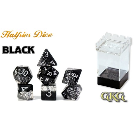 Dice Halfsies - Glitter Edition Black 7-Die Set Upgraded Case