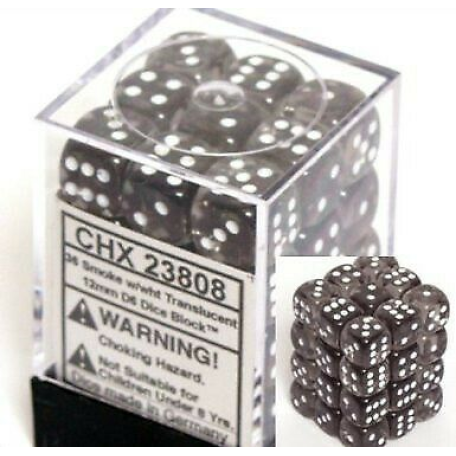 Dice Translucent 12mm Smoke/white